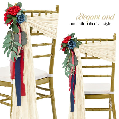 50 PCS Cheesecloth Chair Sashes Bows Wedding Aisle Decorations Chair Ribbon Ties Back Sash for Wedding Party Events Banquet Chair Cover Decoration (Ivory)