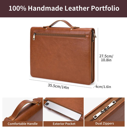 Geslun Genuine Leather Portfolio with Hidden Handle, Zippered Front Pocket, Business Padfolio for Men and Women, 8.5 x 11 Legal Pad Notebook Holder, Office Letter Notepad Folio, Oil Tanned