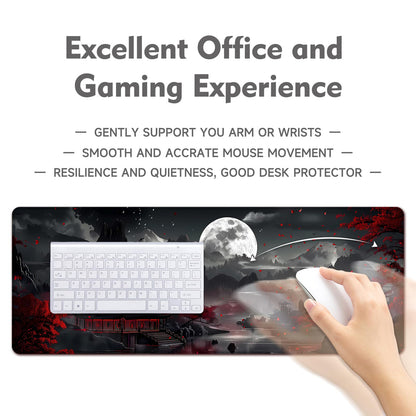Japanese Desk Mat Mouse Pad Dark Moon Gaming Desk Pad XL Large Mouse Mat Office Decor Accessories (Mountain Moon)