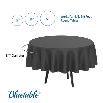 Round Black Tablecloths Plastic Disposable (12 Pack) Bulk Table Cloth (84” Inches) 4, 5, or 6 Foot Round Tables (Manteles para Fiestas) Christmas Parties Halloween Party Tablecloth [12 Pack]