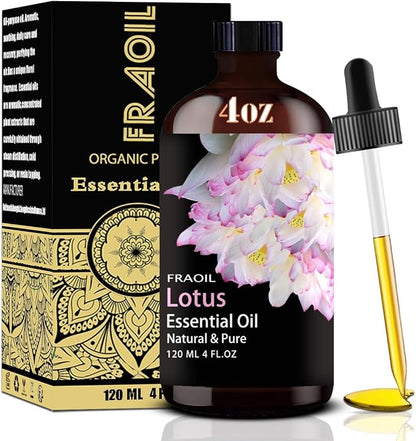Lotus Essential Oil, Lotus Oil 4 Fl Oz 120ML for Diffuser Humidifier Yoga Cleaning DIY Candle Soap Making Perfume Gift for Women Essential Oils FRAOIL (Lotus 4 Fl Oz (Pack of 1))