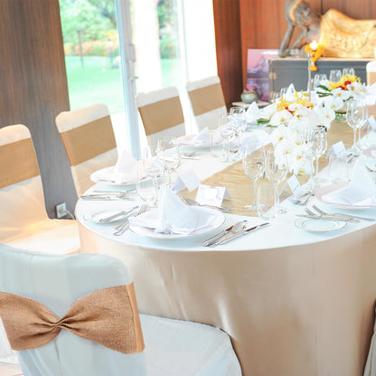 Newwiee 48 Pcs Burlap Stretch Chair Sashes Linen Spandex Bow Chair Bands Ties Dining for Rustic Wedding Dining Banquet Event Party Favor Ceremony Decoration (Pure Brown)