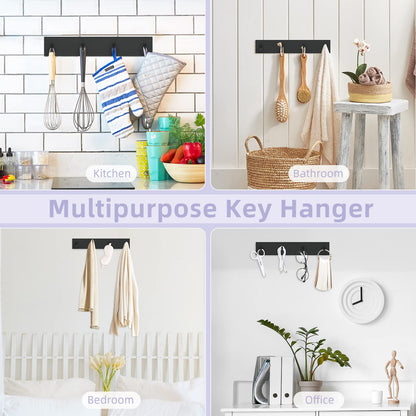 VIS'V Key Holder Wall Mount, Large Adhesive Key Hanger with 4 Hooks, Black