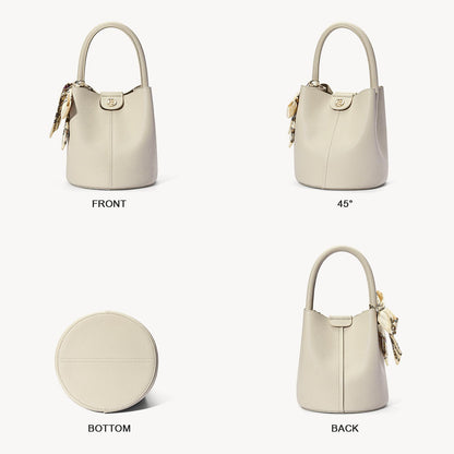BOSTANTEN Small Crossbody Bags for Women Vegan Leather Mini Bucket Handbag Removable Shoulder Strap Beige