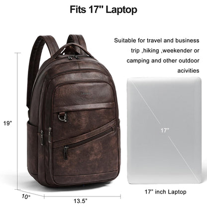 LATMAP 43L Backpack for Women Men - Vegan Leather Backpack Purse Travel Carry-on Bag College Bookbag Work fits 17" Laptop, Coffee