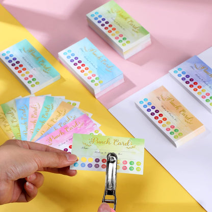 Fumete 400 Pcs Punch Cards for Classroom Reward Cards Behavior Incentive Loyalty Awards for Kids Students Teachers School Business, 8 Styles, 3.5 x 2 in(20 Watercolor Punches Style)