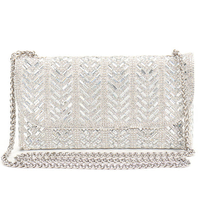 LUKLUKTAISUN 2026 Rhinestones Clutch Purses for Women 3d Evening Bags PU Leather Handbag for Cocktail Prom Party Wedding(Silver)