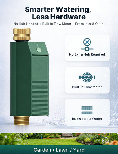 MOES WiFi Water Timer for Garden Hose, No Hub Required, Sprinkler Controller Built-in Flow Meter, Brass Inlet & Outlet, Smart Hose Timer, App & Voice Control, 10 Schedules, Up to 2-Year Battery Life