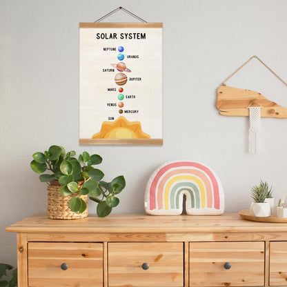 ZTGDA Solar System Poster Wall Art, Solar System Wall Decor Wood Hanger, Space Classroom Decor, Outer Space Planets Poster for Boys and Girls Nursery, Bedroom, Playroom, Toddler,or Kids Room Decor