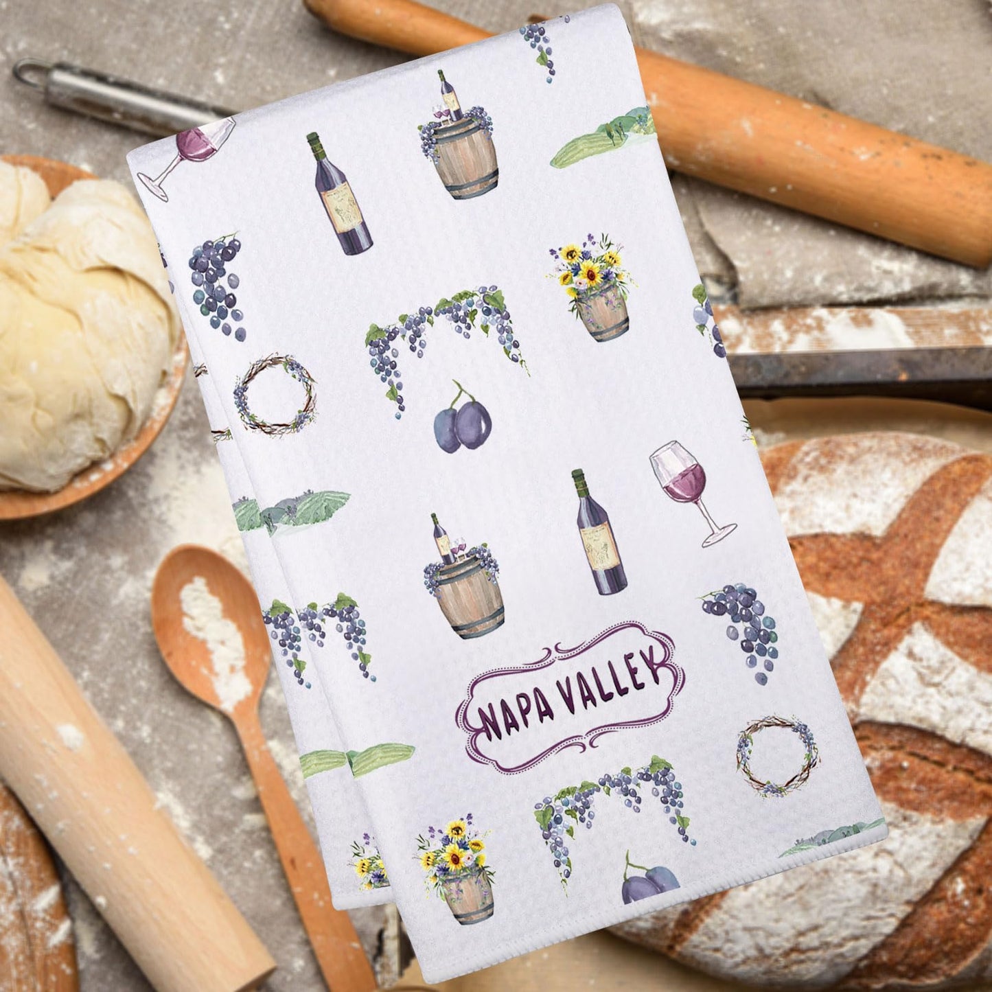 JNIAP Napa Valley Kitchen Towel Wine Glass and Vineyard Towel Napa Valley Lovers Gifts Napa Valley Theme Gifts (Napa Valley kt)