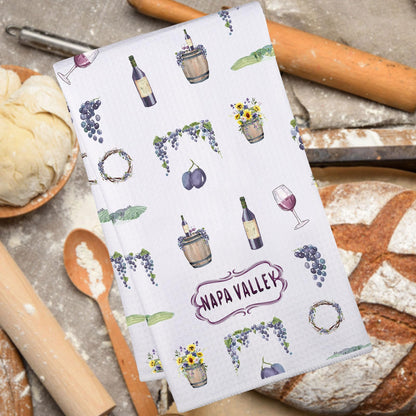 JNIAP Napa Valley Kitchen Towel Wine Glass and Vineyard Towel Napa Valley Lovers Gifts Napa Valley Theme Gifts (Napa Valley kt)