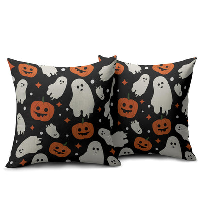 Robvobe Halloween Pillow Covers 22x22 Set of 2 Cute Ghost Pumpkin Print Outdoor Decorative Throw Pillows Halloween Scary Themed Farmhouse Pillowcases Linen Cushion Case Decor for Home Sofa Couch Bed