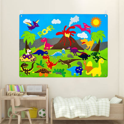 WATINC Dinosaur Felt Board Stories Set - 37Pcs 3.5Ft Dinosaur Classification Storytelling Kit, Preschool Early Learning Flannel Board with Roar Volcano Theme Wall Hanging for Classroom Homeschool