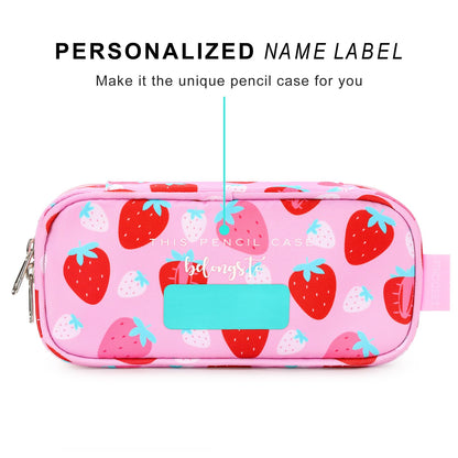 mibasies Girls Pencil Case for Kids, Multi-Slot Pencil Pouch, Assorted Strawberry Red