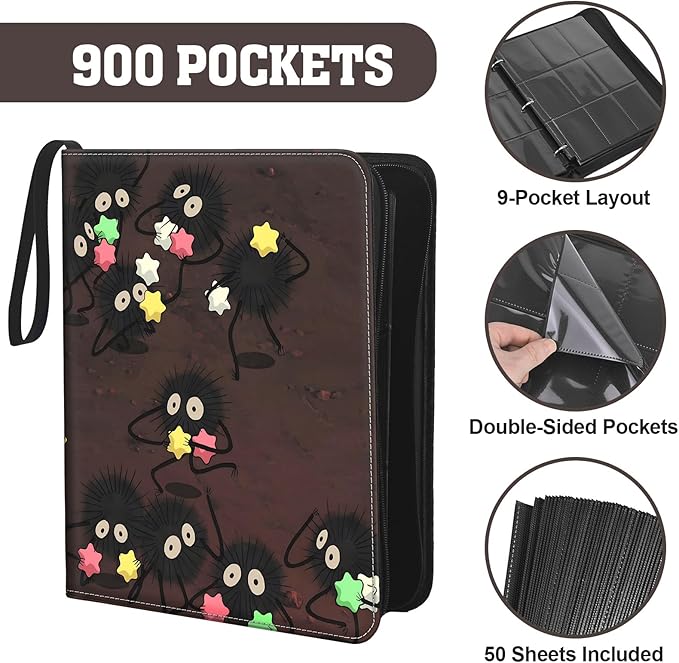 9-Pocket Trading Card Binder & Sports Card Book, 3-Ring Zipper Album Holds 900 Cards with 50 Removable Pages, Fits Standard 2.5" x 3.5" Game & TCG Cards, Water-Resistant PU Cover | 3-Ring Zipper Album, Holds 900 Cards, 50 Removable Pages, Fits 2.5" x 3...