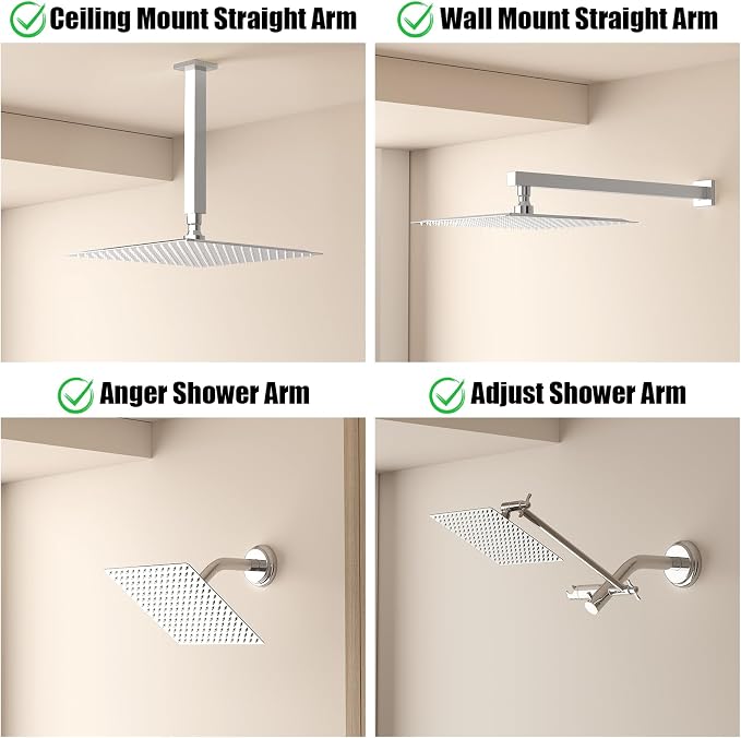 BESy 10 Inch Rain Shower Head, 10" Square Rainfall & High Pressure Stainless Steel Bath Shower Head, 1/16" Ultra Thin, Waterfall Full Body Coverage with Silicone Nozzle, Polished Chrome