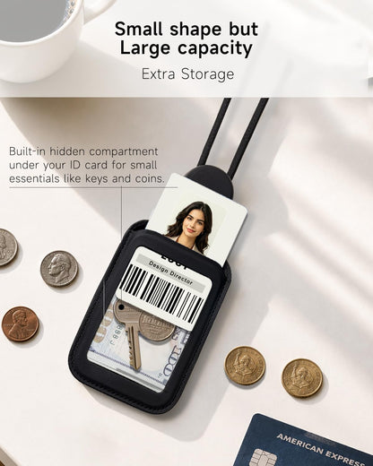 YTXFY Premium Leather ID Badge Holder, Slim Card Wallet with Clear Window, Vertical or Horizontal Wear for Work Badge, Access Card, Office, School, Nurse, Teacher