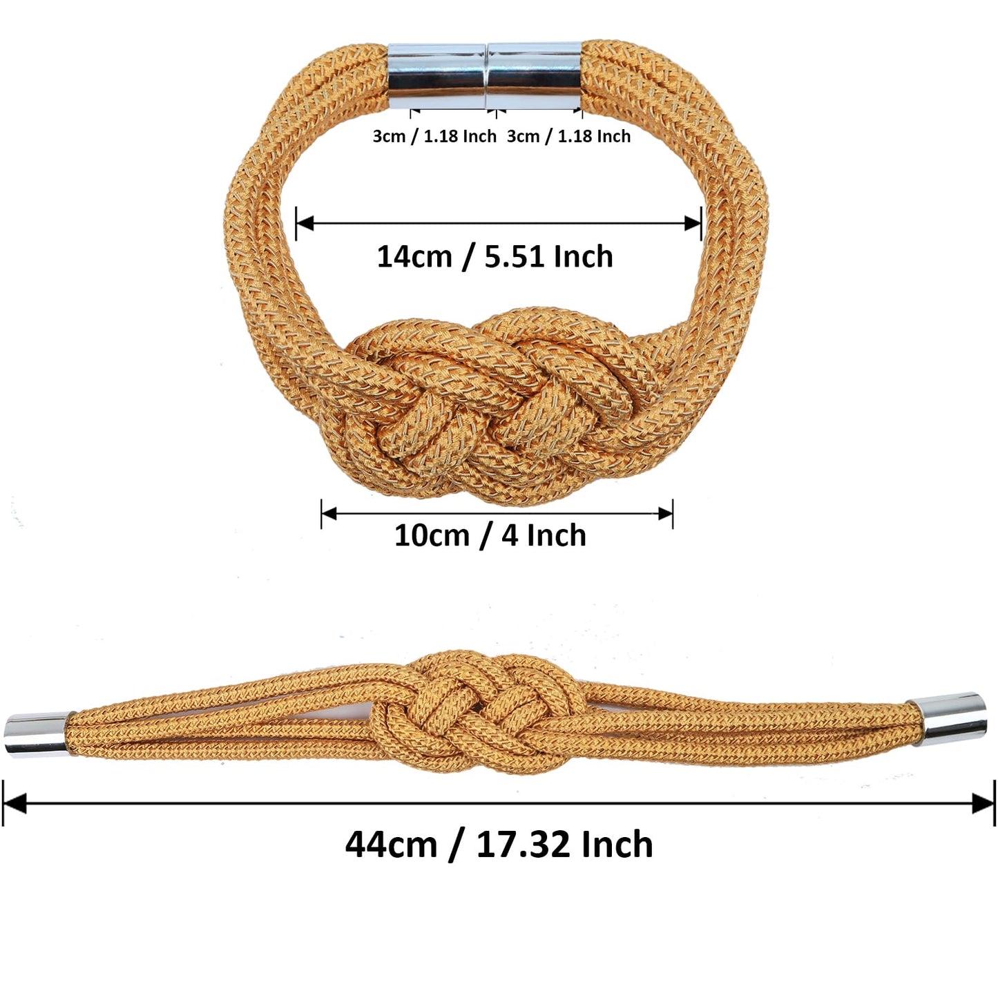 HedongHexi 2 Pack Magnetic Curtain Tiebacks, Hand Weave Rope Knot Decorative Curtain Holdbacks for Home & Office Thin Window Drapery (Golden,2P)