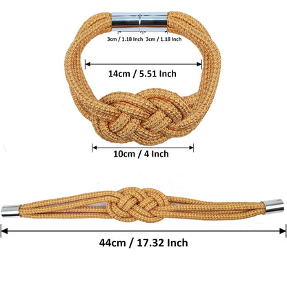 HedongHexi 2 Pack Magnetic Curtain Tiebacks, Hand Weave Rope Knot Decorative Curtain Holdbacks for Home & Office Thin Window Drapery (Golden,2P)