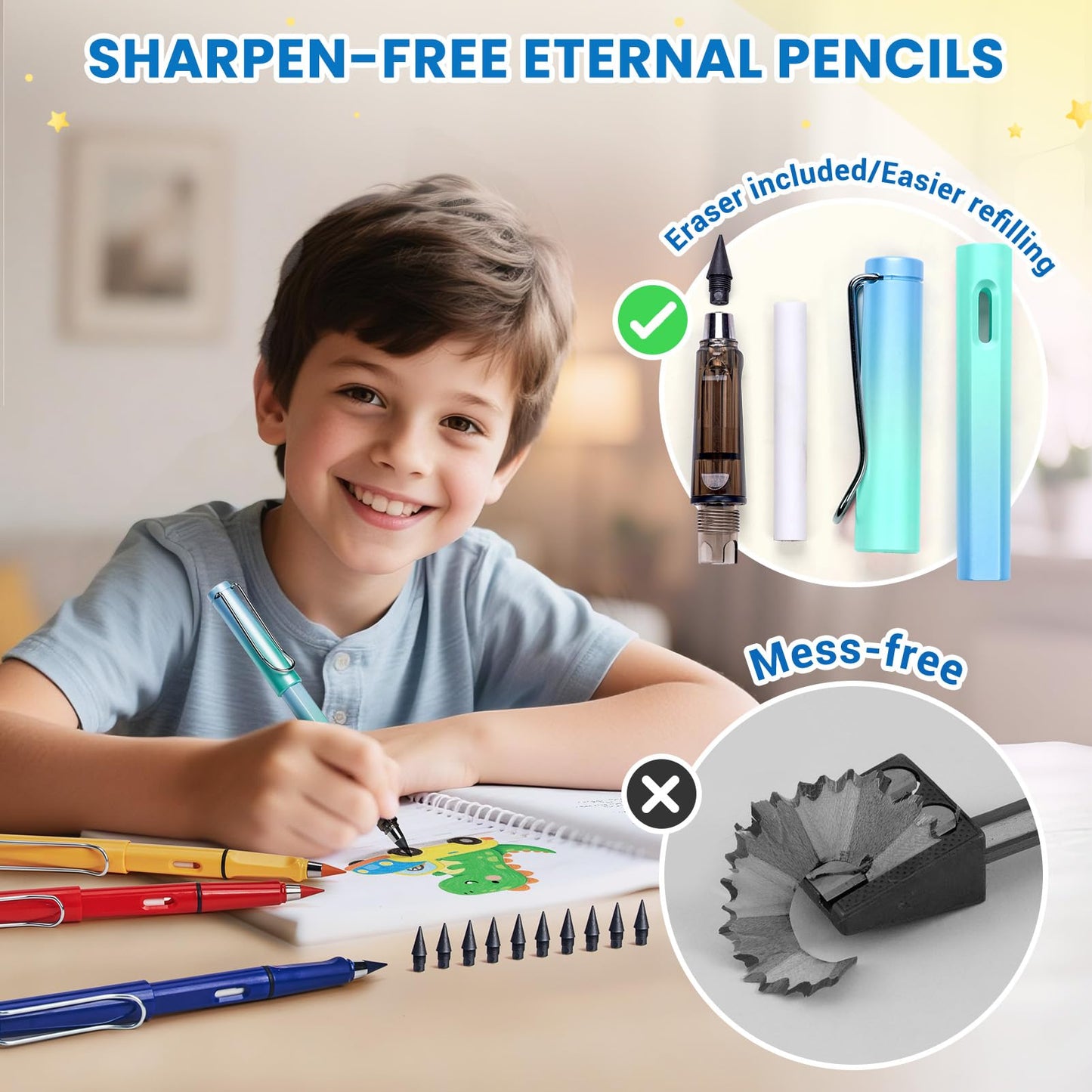 46-Piece Washable Back to School Supplies Gift Kit for Kids-Dinosaur Essential First Day Gift Set for Kindergarten & Elementary, Art Supplies & Refillable Tools, Ideal Kids Stationery Set for Boys.