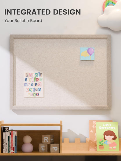 Fluxynara Foldable Cork Board Alternative, Felt Bulletin Board 23.6" x 17.5" Deep Camel Frame with 12 Adhesive Tabs, Pin Board for Home Office, Classroom, Entryway, Kitchen Wall Decor—Oatmeal