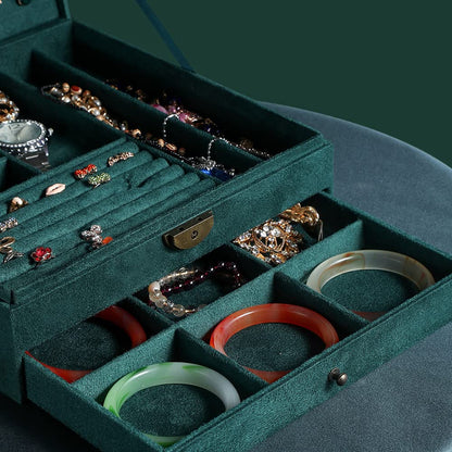 GYJOYERO Women Jewelry Box Lockable 3 Layers Large Jewelry Organizer Storage Case for Earrings Necklaces Rings Bracelets,Green Display Jewel Holder (Green)