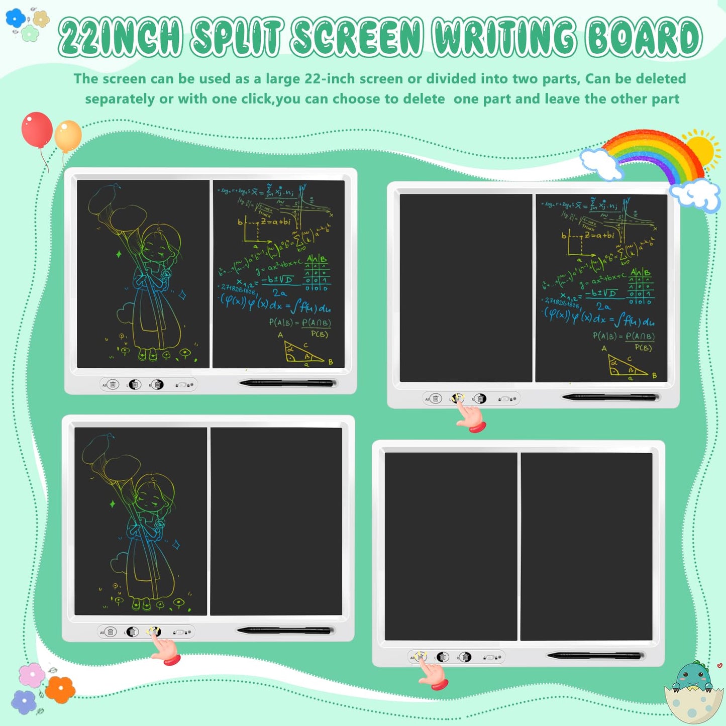 LCD Writing Tablet for Kids,22 Inches Colorful Screen Drawing Tabelt, Remote Split Screen Control Erasable Function,Educational and Learning Autism Toys 3-12 Year Christmas Gifts for Grandkids