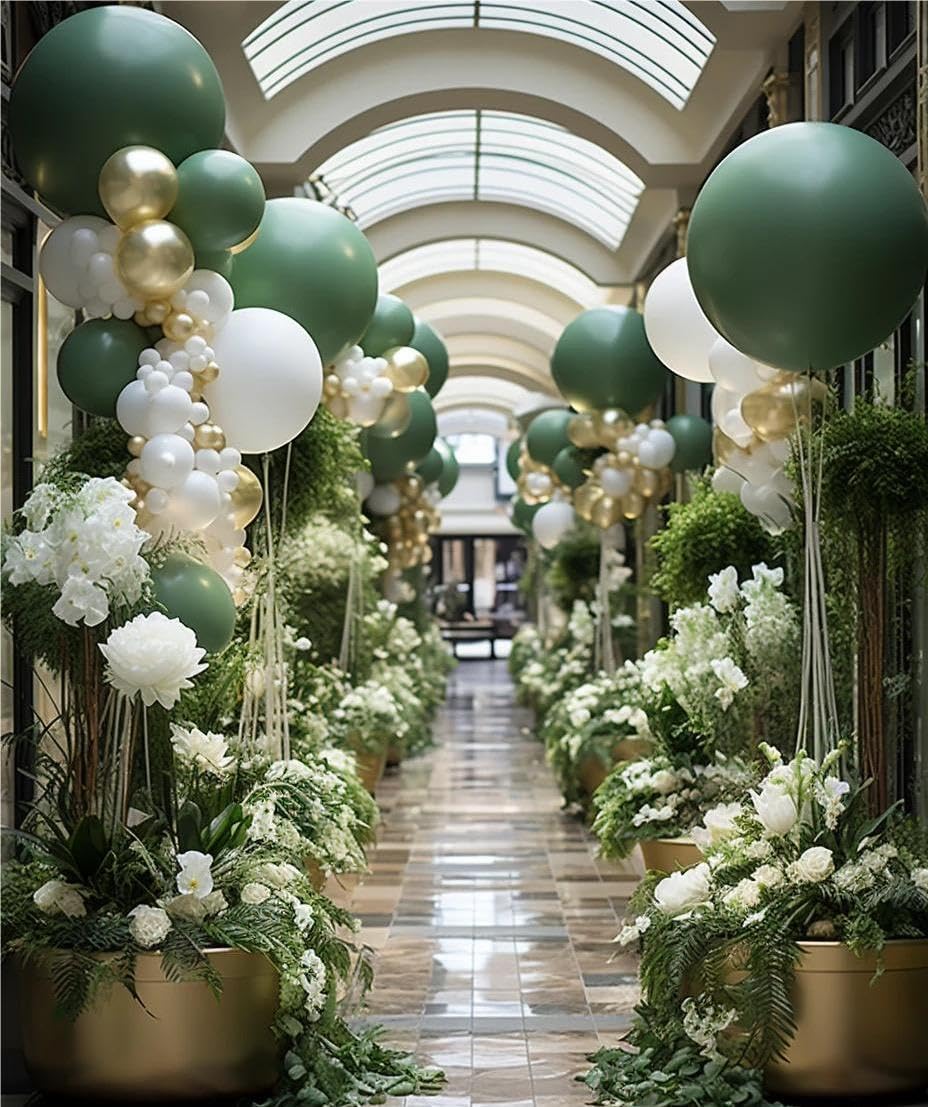 MEBAY Sage Green White Gold Balloon Garland Arch Kit, 146Pcs Latex Balloons Different Sizes 18 12 10 5 Inch for Birthday Baby Shower Gender Reveal Wedding Party Decoration