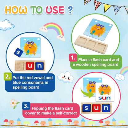 CVC Word Educational Toy Spelling Games, Preschool Toddler Learning Activities, Montessori Learning Toys Gifts for 3 4 5 6 Years Old Kids, 60 Sight Words Flash Cards Alphabet Puzzle for Toddlers