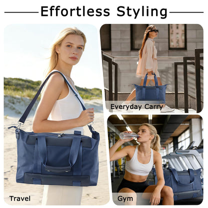 U+U Travel Duffle Bag, Waterproof Weekender Overnight Bags for Women, Carry on Overnight Weekend Bag with Padded Laptop Sleeve, Sport Gym Bags for Men (Dark Blue)