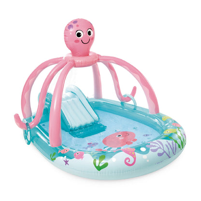 INTEX Friendly Octopus Inflatable Kiddie Pool: Inflatable Kids Pool with Water Sprayer and Slide – Splash Pad – 92" x 72" x 59" – Ages 3+