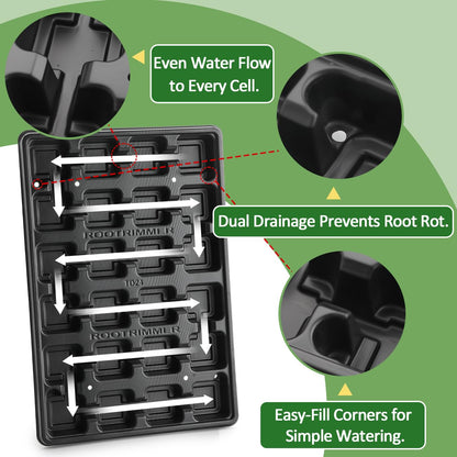 RooTrimmer 5 Pack 24 Cell Nursery Pots Trays with 2.8 inch (7CM) Square Nursery Pots 120pcs (Black), Plastic Seed Starter Tray with Drain Holes for Carrying and Holding Plant Pot(17"x11"x1.6")