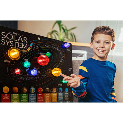4M KidzLabs 3D Solar System Light-Up Poster for Kids Ages 5-12 – Glow in the Dark Space Science Fair Project Kit with Sun & 8 Planets, STEM Educational Toy, Battery Powered Illuminated Display Board
