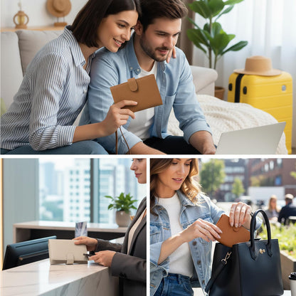 Long Keeper Passport Holder for Women Men PU Leather Anti-theft Wallet with Card Holder Slim Travel Neck Pouch with Lanyard (Beige)
