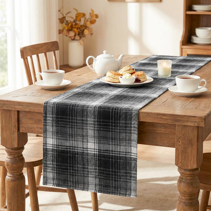 Artoid Mode Black Grey Farmhouse Plaid Table Runner, Halloween Rustic Holiday Check Kitchen Dining Table Decoration for Home Party Decor 13x90 Inch
