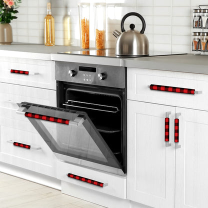 8 Pcs Christmas Refrigerator Handle Covers Christmas Decorations Indoor Cabinet Handle Covers Farmhouse Buffalo Plaid Kitchen Appliance Oven Fridge Handle Protector(Red and Black,Oblique Plaid)