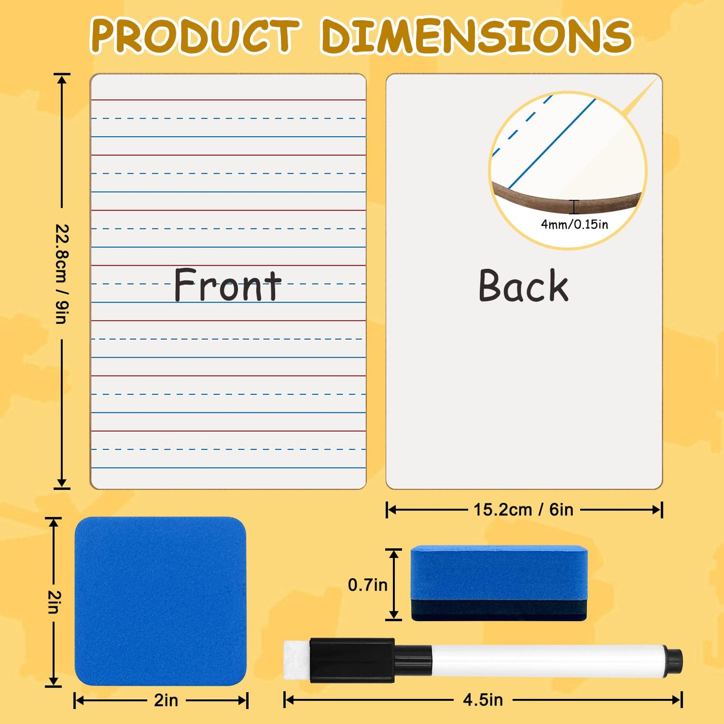 12-Piece Dry Erase Board Set, Double-Sided Small Whiteboards with Lines for Writing, Students and Teachers in Classroom, 6"x9" Mini Whiteboards, Includes 12 Markers and 12 Erasers