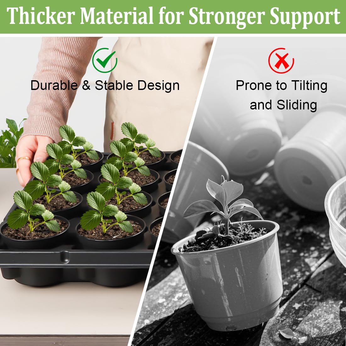 RooTrimmer 3 Inch Plastic Plant Pots 100 Pcs with 5 Pcs 20 Cell Seed Starter Trays, Thick Black Small Nursery Pots and Propagation Shuttle Trays for Seed Starting, Plant Propagation Starter Kit 5 Sets