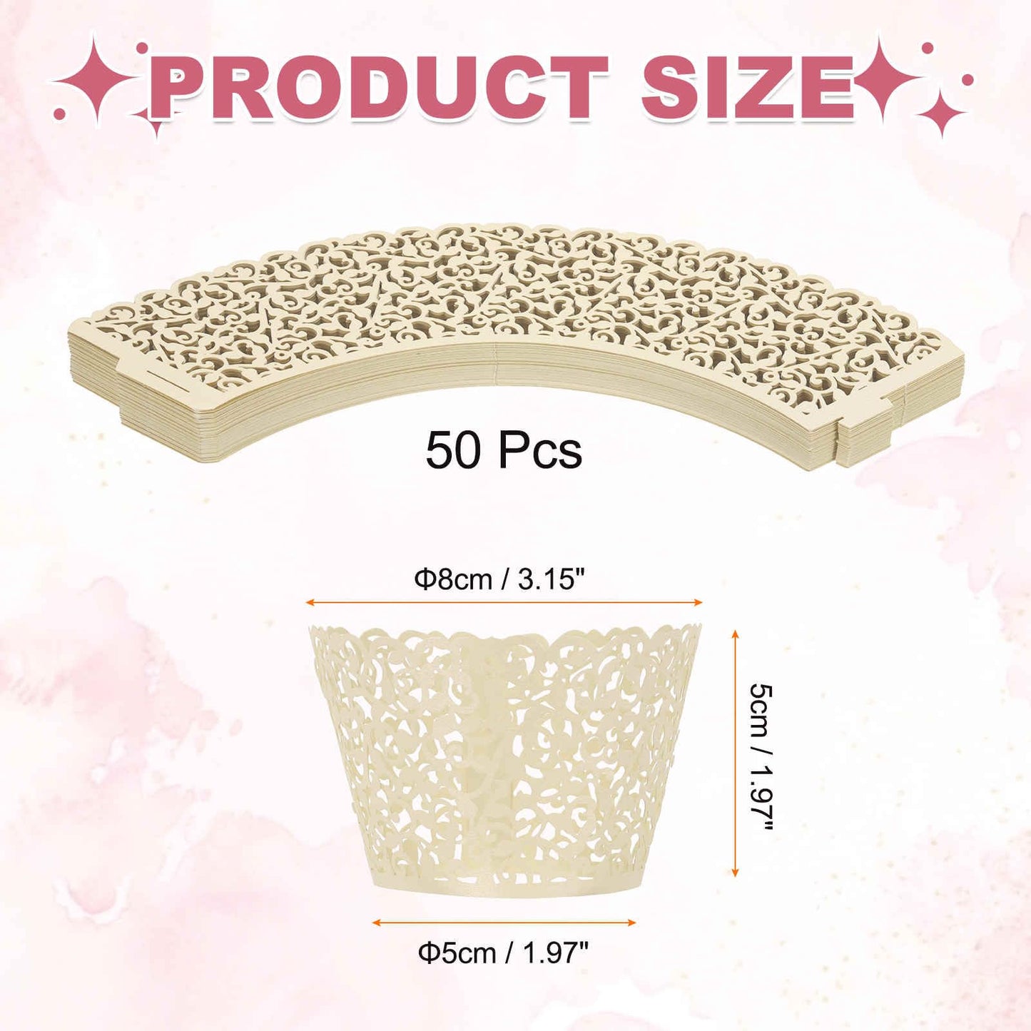 HARFINGTON 50 Pcs Lace Cupcake Liners Standard Vine Designed Hollow Out Cupcake Wraps Artistic Bake Cake Paper Cups for Anniversary Birthday Weddings Parties, Light Yellow