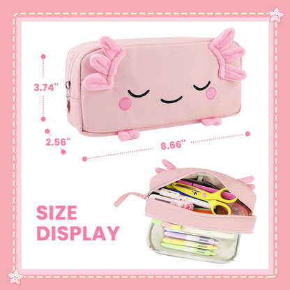 EHZYP Axolotl Pencil Case, Pencil Case For Girls Kids, Salamander Pen Box For School, Large Capacity Pen Pouch,School Supplies Bag for Kids (Pink)