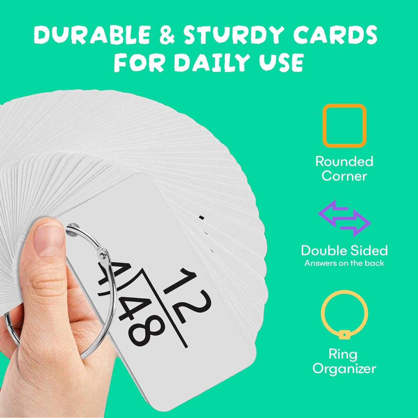 Star Right Math Flash Cards - Division Flash Cards - 156 Hole Punched Math Game Card - 2 Binder Rings - for Ages 8 and Up - 3rd, 4th, 5th and 6th Grade