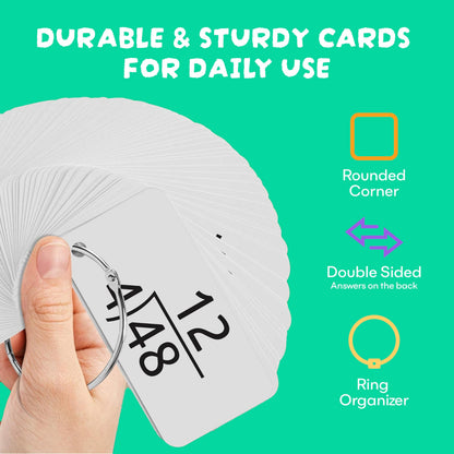 Star Right Math Flash Cards - Division Flash Cards - 156 Hole Punched Math Game Card - 2 Binder Rings - for Ages 8 and Up - 3rd, 4th, 5th and 6th Grade