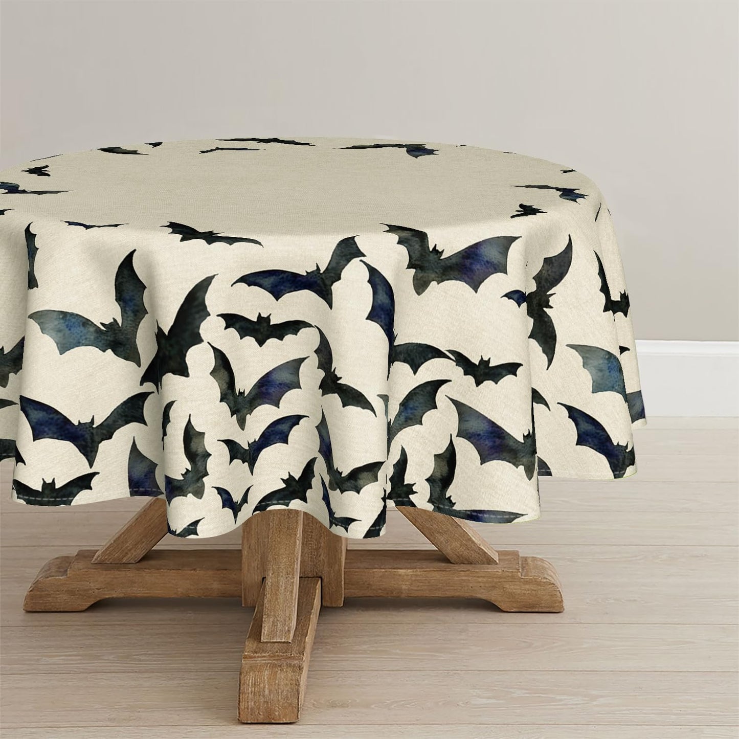 Horaldaily Halloween Tablecloth 70x70 Inch Round, Bats Washable Table Cover for Party Picnic Dinner Decor