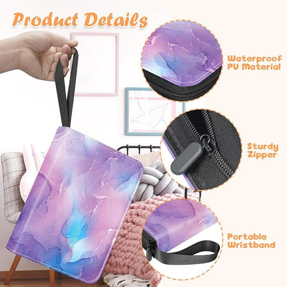 Card Binder 4 Pocket, 400 Pockets Card Holder Compatible with Game Cards Gift for Girls, Trading Card Binder Album Case Book Storage For Photocards, Small,Marble Purple