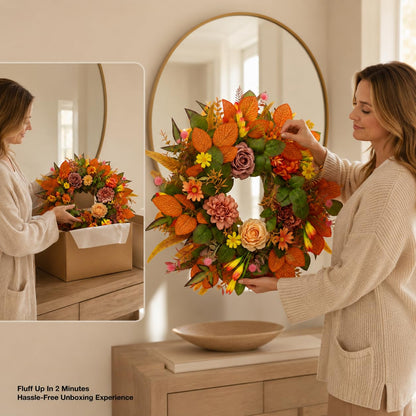 JYJXCOS Fall Wreaths for Front Door, 20 Inch Orange Autumn Wreath