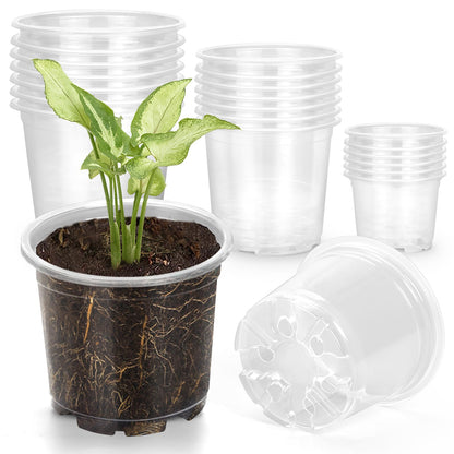 OUPSAUI 21 Pack 3.5/5/6 Inch Clear Nursery Pots for Plants, Clear Plant Pots with Drainage Holes, Flexible Plastic Plant Pots, Seedling Planter Seed Starter Pots(3.5+5+6 Inch)