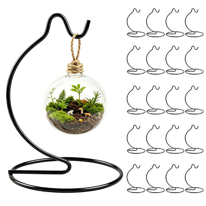 Orepzinc 20 Pcs Ornament Display Stand Small 6 Inch, Ornament Hanger, Air Plant Holder Terrariums Hanging Stand Crystal Ball Hanging Hook for Christmas Wedding Home Office Decoration(Black)