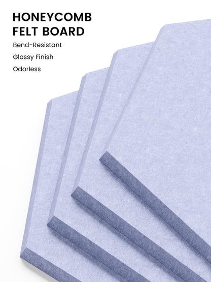 Fluxynara Hexagon Cork Board Alternative for Walls Decor-12-Pack Felt Bulletin Board Tiles,with 30 Pushpins,70 Adhesive Tabs for Office,Classrooms & Home Pin Board Felt Board-Soft Periwinkle
