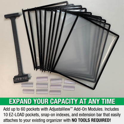 Ultimate Office AdjustaView 20-Pocket Desk Reference Organizer with Easy-Load Pockets and Compact Weighted Base for Stability, Black Pockets