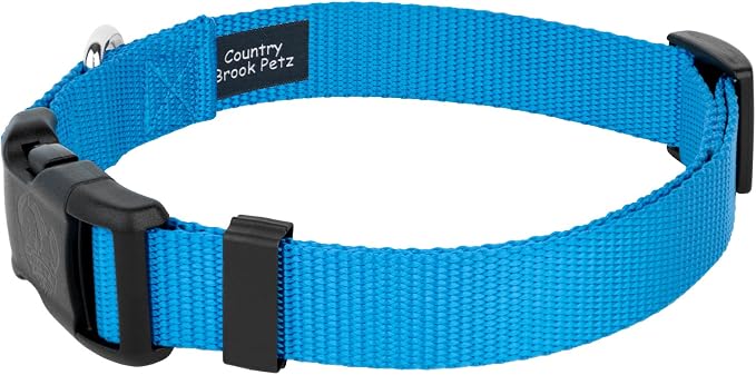 Country Brook Petz - Everyday Nylon Dog Collar and Leash - 10+ Cool Colors (3/4 Inch, Medium, Ice Blue)